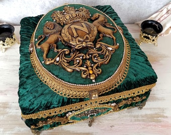 Pudełko na biżuterię z aksamitu Napoleona Bonaparte, ręcznie robione, duże, luksusowe pudełko w stylu wiktoriańskim