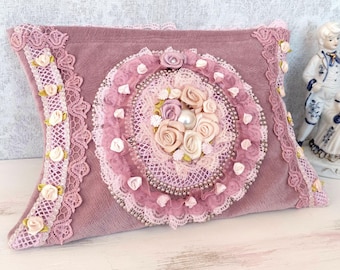 Vintage Pink Velvet Shabby chic Clutch,Handmade small Victorian bag