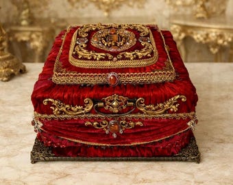 Victorian velvet jewelry box,Handmade large keepsake luxury box