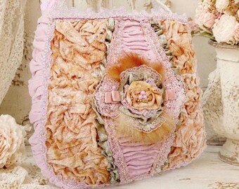 French victorian pink velvet bag, handmade shabby chic purse ooak