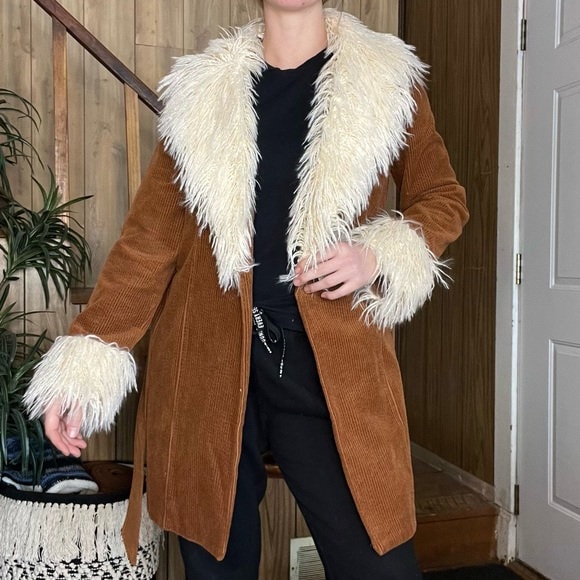 Handmade Penny Lane Afghan Belted Trench Coat | Faux Fur Afghan
