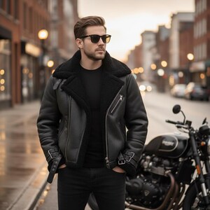 Men's Black Shearling Leather B3 Bomber Jacket - Handcrafted Sheepskin Flying Jacket - Cozy Winter Jacket - Gift For Him bild 1