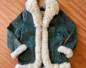 Women's Green (Plantation) B3 Bomber Shearling jacket | RAF Aviator Sheepskin Shearling Jacket | Cream Fur Bomber Stylish Cool Color Jacket