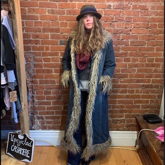 Women's Denim With Fur Trench Coat | Blue Denim Fur Penny Lane
