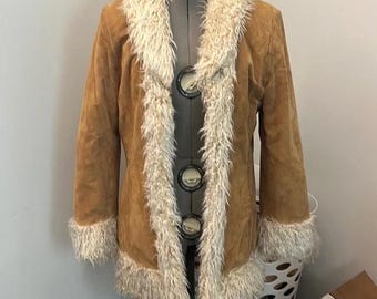 Brown Coat with Fur | Cozy Winter Jacket For Women | Mid-Length Fur Jackets | Brown Overcoat | Fur Leather Jackets | Sheepskin Leather Coats