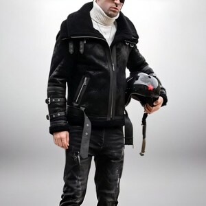 Men's Black Shearling Leather B3 Bomber Jacket - Handcrafted Sheepskin Flying Jacket - Cozy Winter Jacket - Gift For Him bild 2