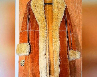 Handmade Brown Penny Lane Afghan Coat | Sheepskin Shearling Fur Winter Coat | B3 Bomber Suede Leather Jacket | RAF Aviator Silhouette Coat