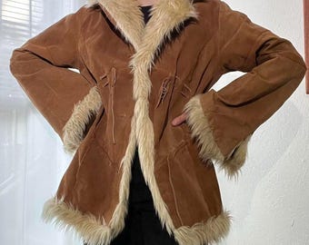 Brown Penny Lane Jacket, Suede Afghan Coat, Faux Fur Trim Jacket, 70s Boho Winter Coat, Womens Suede Jacket