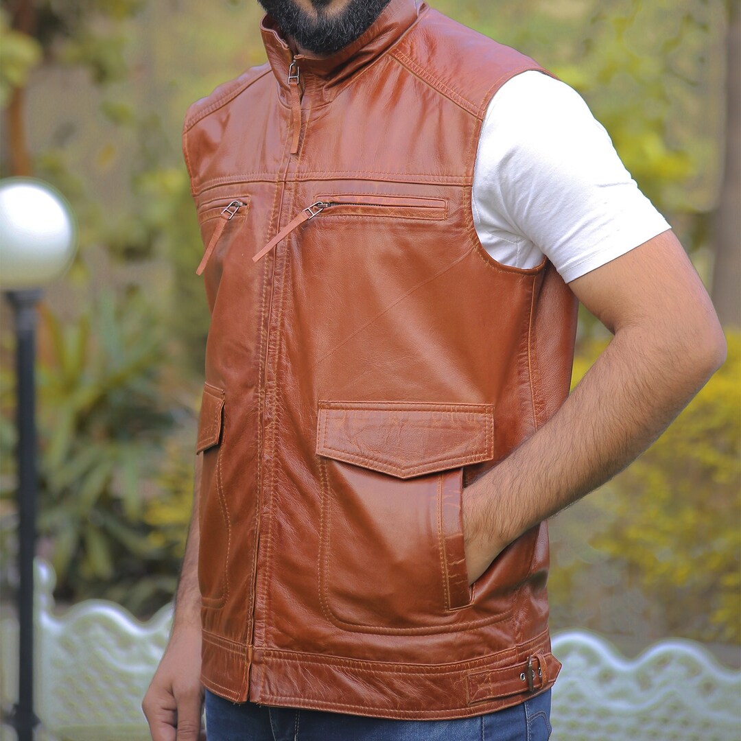Handmade Brown Sheepskin Leather Vest Real Leather Vintage Zipper Pockets Gilet Motorcycle Racing Leather Vest Cafe Racer Vest - Etsy Handmade Brown Sheepskin Leather Vest Real Leather Vintage Zipper Pockets Gilet Motorcycle Racing Leather Vest Cafe Racer Vest - Etsy