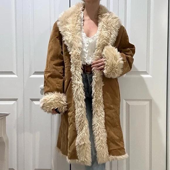 Real Suede Penny Lane Coat With Faux Fur | 70s Boho Shearling