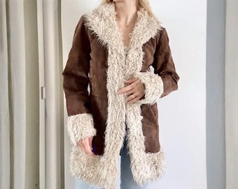 Handmade Suede Shearling Afghan Coat: 70s Boho Penny Lane Style