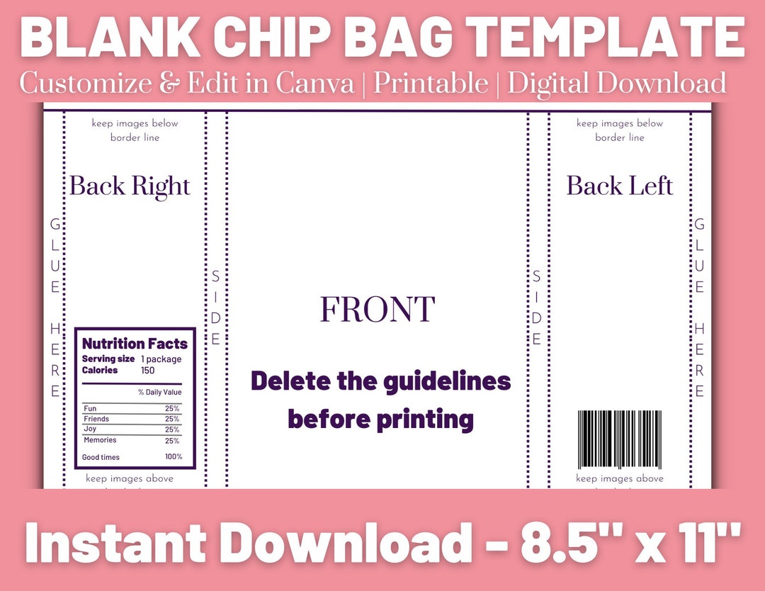 Birthday Chip Bag Template Party Favour Potato Chip Bag - Etsy