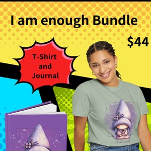 I am enough Bundle. T-shirt and Journal. Purple Pixie Gnome Shirt Diary Gift