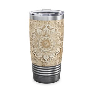 Tumbler Old Lace Style Elegant Mug Coffee Tea Gift Travel Mug Double Insulated Vintage Inspired Cup