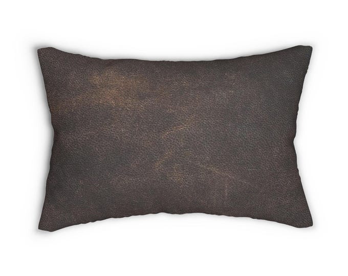 Pillow Leather Inspired Plush Throw Pillow Man Cave Gift Brown Home living Bedroom Decor Accent Pillow Bedding Selfcare Gift
