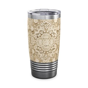 Tumbler Old Lace Style Elegant Coffee Mug Gift Travel Mug Double Insulated Vintage Cup Hot Tea Cold Kitchen Glass decor Camping Gear