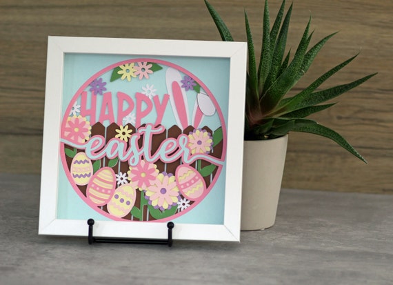Easter Shadow Box. Happy Easter, Easter Egg. Custom Made Easter Gift in an 8x8  Shadow Box Frame. Table or Wall Decor 