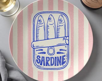 Sardine Plate – 10” Trendy Plate with Sardine Design, Tinned Fish Aesthetic, Coastal Kitchen Decor, Sardinecore Gift, Fisherman Aesthetic