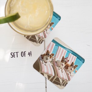 Adorable Dog Coaster Set, Vintage Beach Home Decor, Pet Lover Gift, Cute Drink Mats, Fun Housewarming Present, Papillon Mom