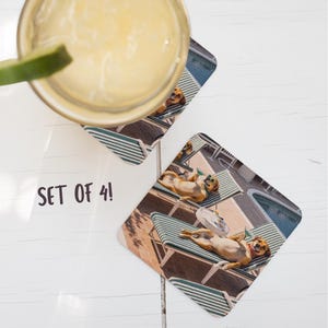 Adorable Dog Coaster Set, Vintage Beach Home Decor, Pet Lover Gift, Cute Drink Mats, Fun Housewarming Present, Pit Bull Mom