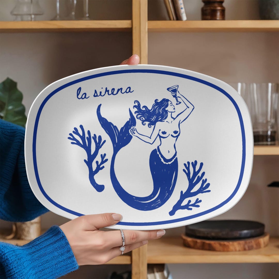 Vintage Mermaid Platter, Coastal Cocktail Tray, Nautical Mermaid Art, Ocean-Inspired Kitchen Decor, Fun Gift for Beach Babes and Hostesses