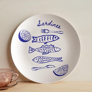 Sardine Plate – 10” Wall Plate with Sardine Design, Tinned Fish Aesthetic, Coastal Kitchen Decor, Sardinecore Gift, Fisherman Aesthetic