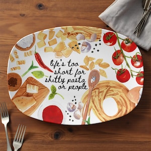 Funny Pasta Quote Platter – Fresh Pasta Serving Tray with Hand Drawn Ingredients – Gift for Foodies, Cooks, and Italian Kitchen Lovers