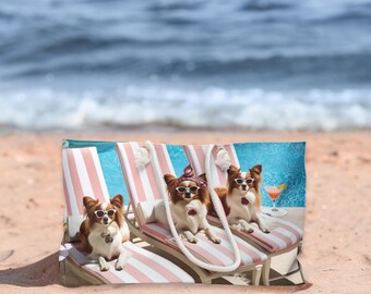Chic Papillon Hund Themen Weekender Tasche, Strandtasche für Tierliebhaber, Hund Eltern Geschenk, Reisetasche, Papillon Mama
