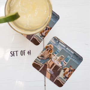 Dog Coaster Set of 4, Vintage Beach Home Decor, Pet Lover Gift, Cute Drink Mats, Fun Housewarming Present, Dog Mom
