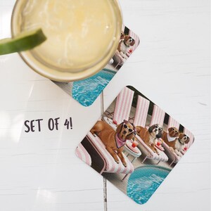 Adorable Dog Coaster Set, Vintage Beach Home Decor, Pet Lover Gift, Cute Drink Mats, Fun Housewarming Present, Dog Mom