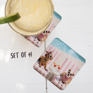 Dog Coaster Set of 4, Vintage Beach Home Decor, Pet Lover Gift, Fun Housewarming Present, Pit Bull Mom, Coastal Home