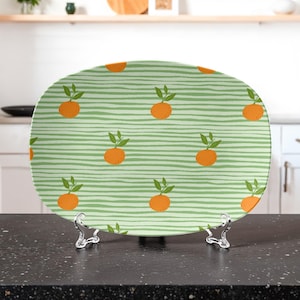 Orange Fruit Doodle Platter, Hand-Drawn Citrus Striped Serving Tray, Fruit Kitchen Decor Gift, 10&quot;x14&quot; Modern Handmade Platter, Hostess Gift