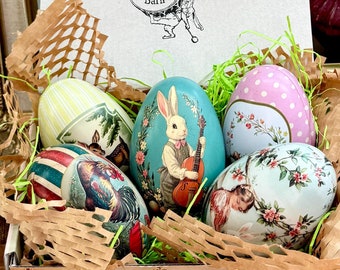 From England Tin Metal Easter Egg Box Peter Rabbit With Watering