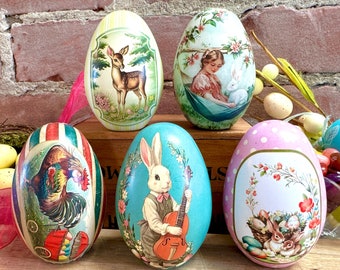 FIVE of our Fillable, Reusable Easter Egg Tins. Vintage Style Metal Easter Eggs by Bärli for Filling or Gifting
