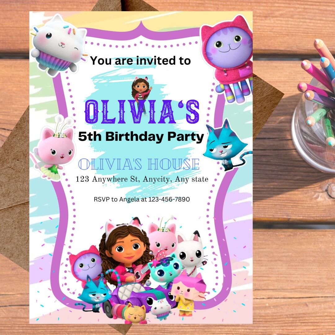 Gabby Dollhouse Theme With Kitties in a Frame Selfeditable 5x7 Easy