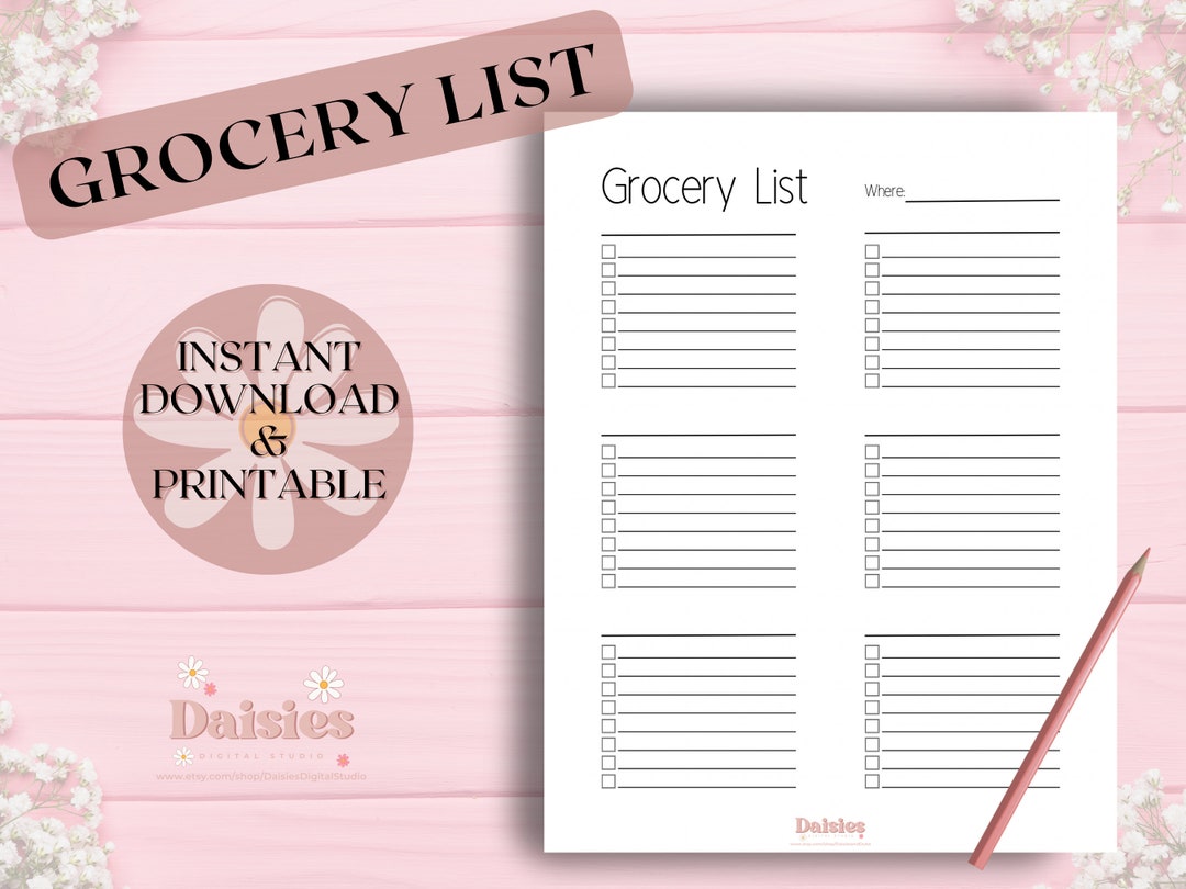 Minimalist Grocery List Printable Food Shopping List Grocery Etsy