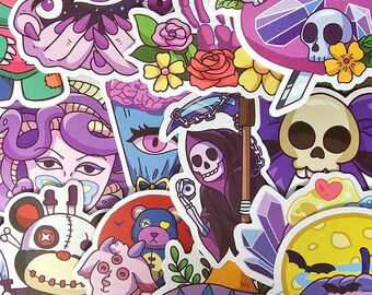 50 Cute Cartoon Gothic Stickers Perfect for Laptop, Water Bottle, Skateboard