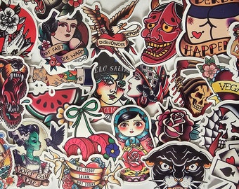 49 Cool American Traditional Tattoo Stickers Perfect for Laptop, Water Bottle, Skateboard, Notebook, Wall, Phone