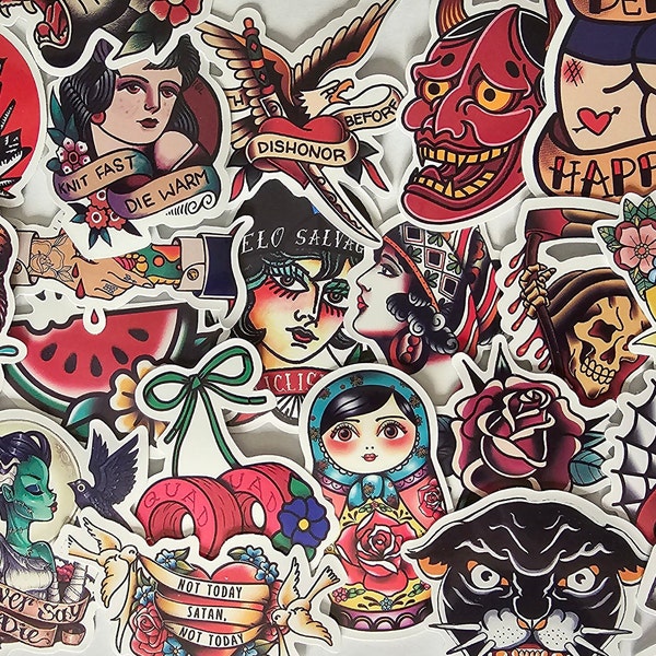 49 Cool American Traditional Tattoo Stickers Perfect for Laptop, Water Bottle, Skateboard, Notebook, Wall, Phone