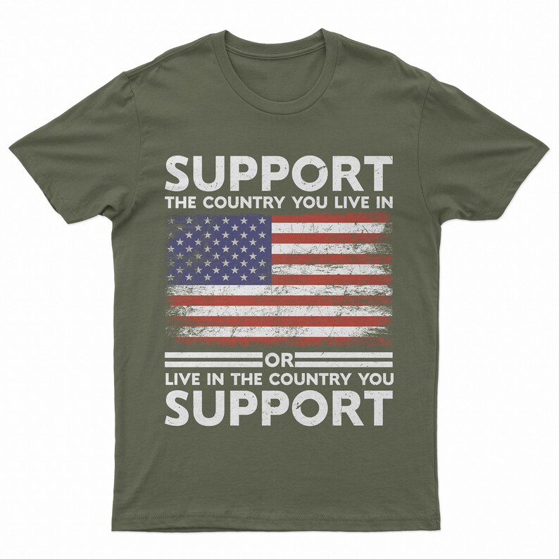 Patriotisk amerikansk flagga-t-shirt: Gåva till självständighetsdagen Olive Green