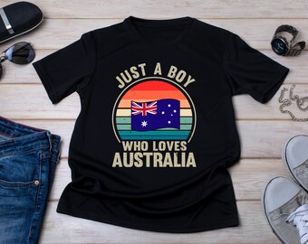 Camiseta "Apenas um menino que ama a Austrália", Camiseta com a bandeira da Austrália, Camiseta infantil australiana, Presente para amantes da Austrália, Camiseta de lembrança de viagem