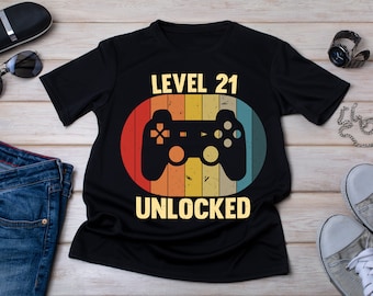 Vintage Level 21 Unlocked Gamer Shirt, 21st Birthday Gift