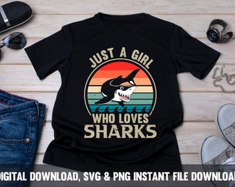 Shark Lover Girl PNG SVG, Ocean Sea Design (Digital Download)