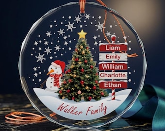 Personalized Family Names Christmas Ornament, Custom Family Tree Ornament 2026, Family Snowflake Glass Ornament, Kids Name Christmas Gift