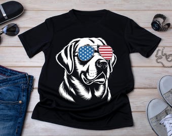 Camiseta patriótica con la bandera de EE. UU. de Labrador Retriever: camiseta para perro del 4 de julio