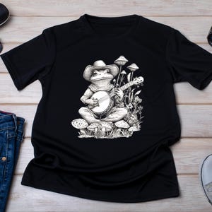 Frog Playing Banjo Shirt, Cottagecore Aesthetic Shirt, Mushroom Frog Shirt, Frog And Toad Lovers Shirt, Banjo Lover Shirt, Banjo Player Gift