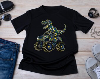 Dinosaur Monster Truck Shirt, T Rex Racing Tee, Dinosaur Shirt, Monster Truck Shirt, Dino Lover Gift, Toddler Dino Shirt, Kids Gift