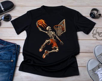 Halloween Basketball Shirt, Skeleton Basketball T Shirt, Spooky Basketball Tee, Vintage Skull Dunk Shirt, Basketball Player Gift