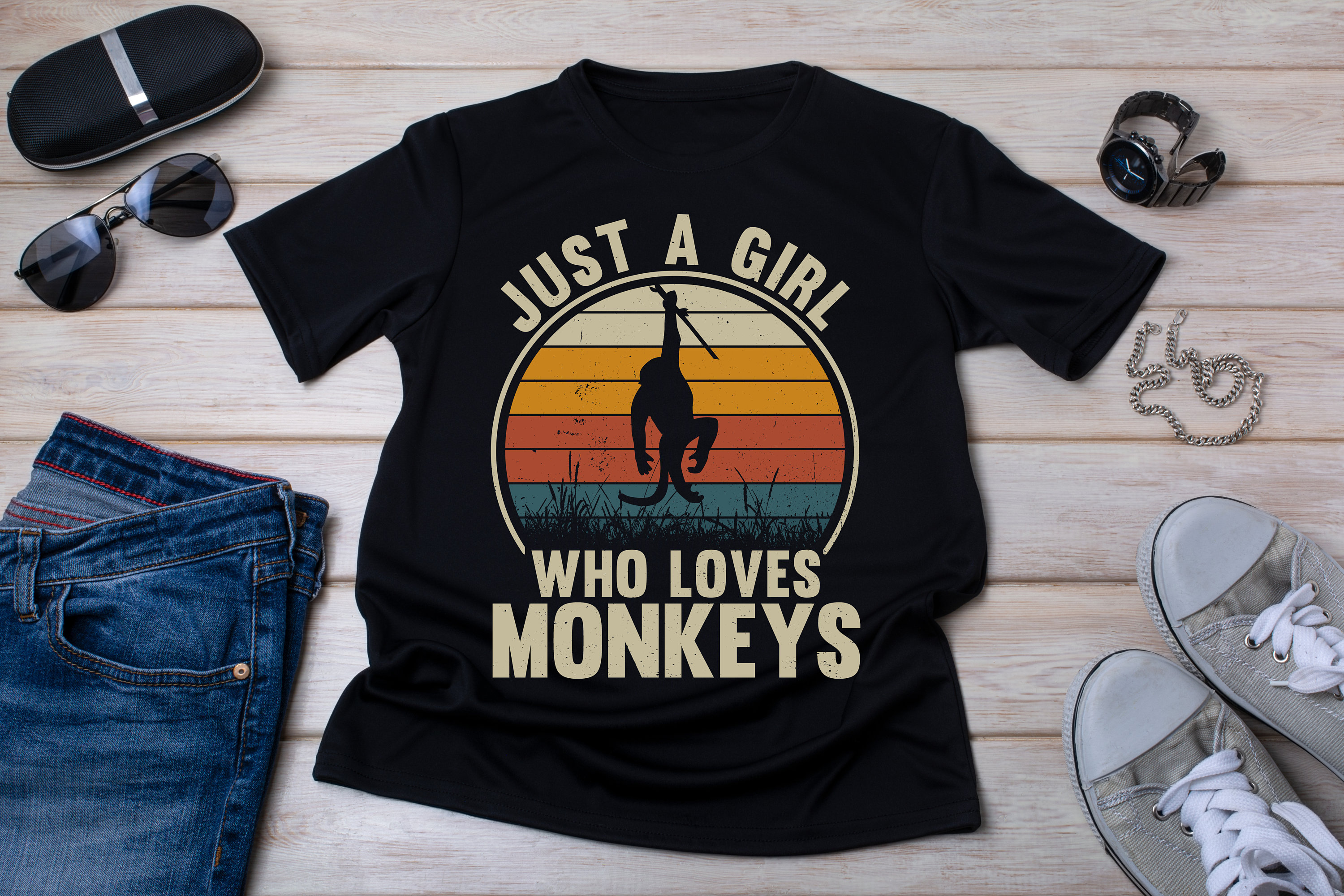 Monkey Sunset Shirt: Just a Girl Who Loves Monkeys Tee - Etsy