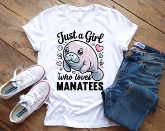 Camiseta de peixe-boi, camiseta kawaii para amantes de vacas marinhas, camiseta com animais marinhos da vida selvagem da Flórida